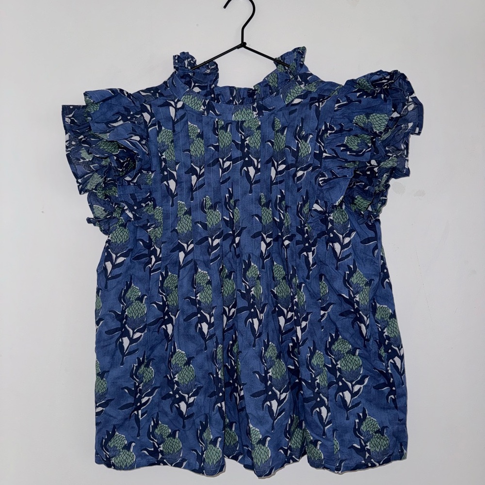 Victoria Dunn Floral Puff Sleeve Cotton High Neck Blouse
